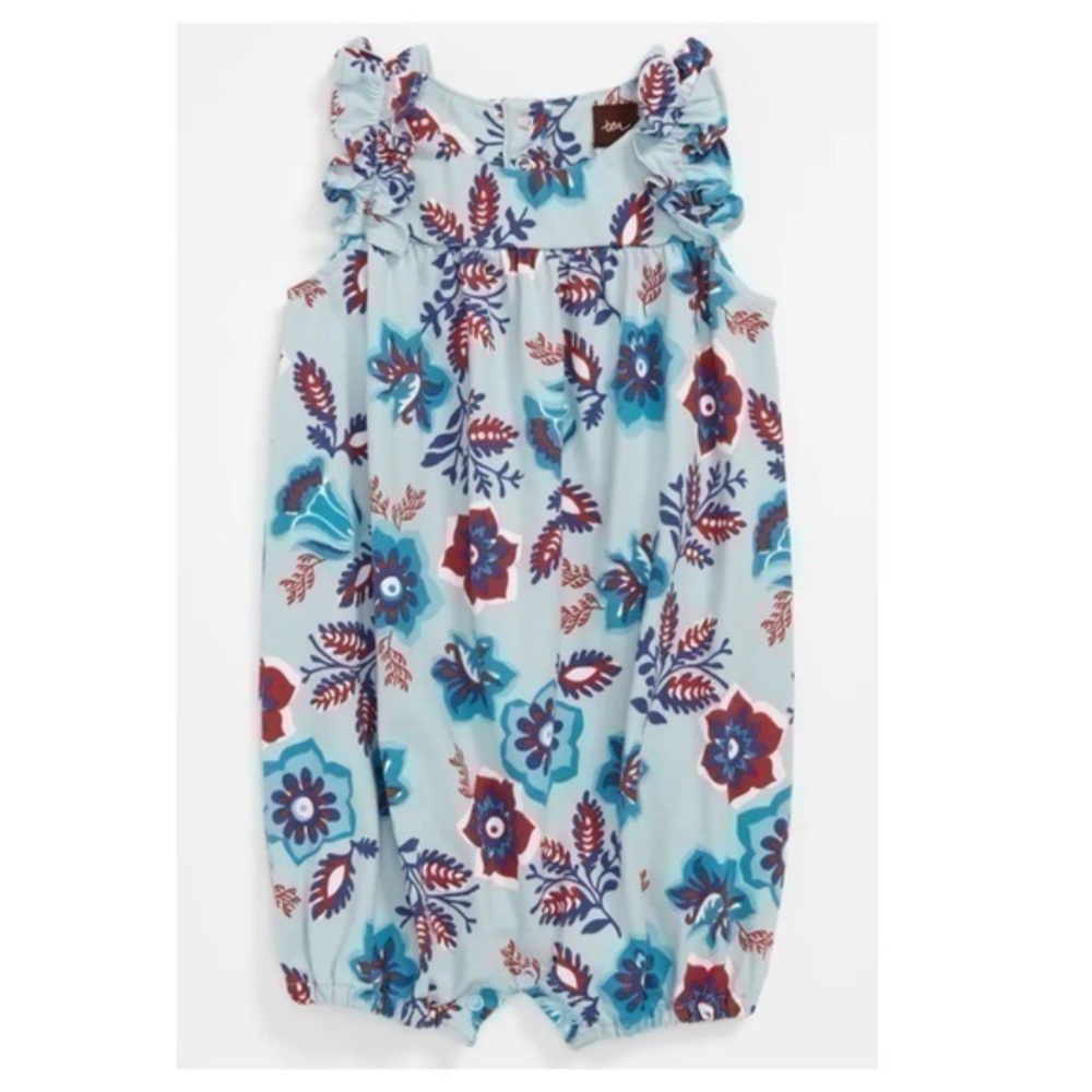 NFS. Tea baby flutter button romper in Sea Gypsy 6-12